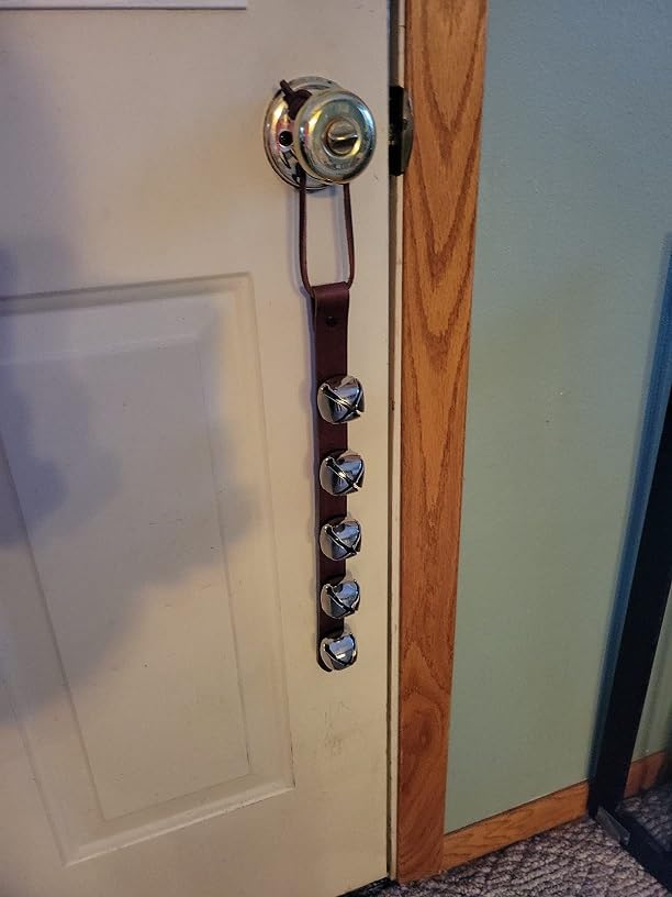Warner Arctic Sleigh Bells Decorative Leather Strap Door Bells USA (15" with 5 Bells, Black Leather with Brass Bells)