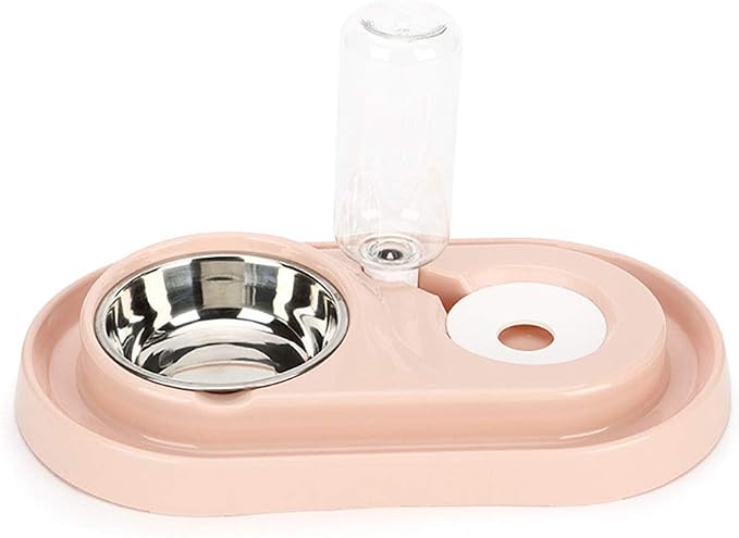 Luck Dawn Double Dog Cat Bowls Water and Food Bowl Set，Detachable Stainless Steel Bowl Automatic Water Dispenser Bottle Pet Feeder for Small or Medium Size Dogs Cats Puppy Kitten Rabbit