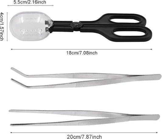 3in1 Feeding Tool Reptile Feeding Tongs Cricket Clamp Bug Scooper, Cleaning Supplies Scooper+ 2X Tweezers for Reptile, Hedgehog, Hamsters, Guinea Pig,Lizard, Spider Bearded Dragon (Black)