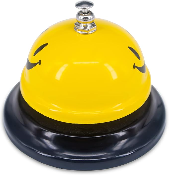 1 Pack Call Bell, Desk Service Bell, 3.35 Inch Diameter Metal Bell for Hotels, Schools, Pet Dog Training(Yellow, Smile)
