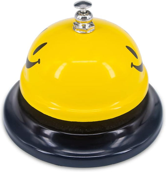 1 Pack Call Bell, Desk Service Bell, 3.35 Inch Diameter Metal Bell for Hotels, Schools, Pet Dog Training(Yellow, Smile)
