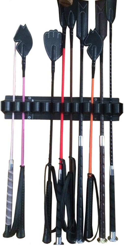 KASCLINO Horse Whip Rack, Wall Mounted Whip and Crop Holder Multifunctional Horse Riding Whip Hanging Bracket Stables Whip Rack Tool Organizer Holder(Black)