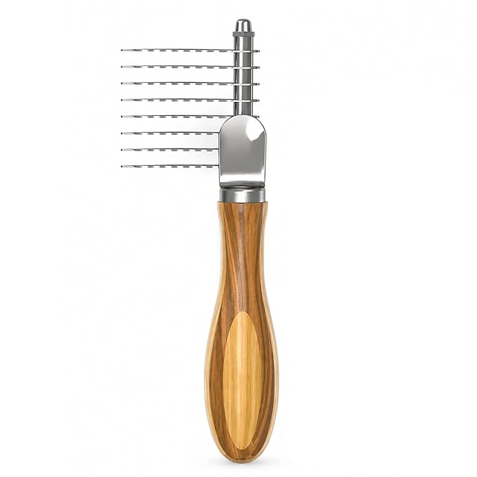Dog Dematting Comb & Rake, Stainless Steel Pet Grooming Brush for Mats & Tangles, Gentle Undercoat Rake for Doodles, Poodles, Goldendoodles, Long/Short Haired Dogs & Cats, Non-Slip Wooden Handle