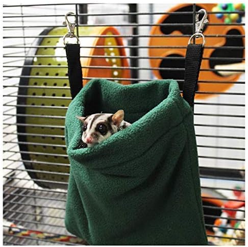 Deluxe Nest Pouch (Green) - Hanging Fleece Cage Accessory Toy - For Sugar Gliders, Squirrels, Marmosets, Hamsters, Ferrets, Birds, Rodents, Rats, Reptiles, Small Pets - Hammock, Tower, Bed, Nest