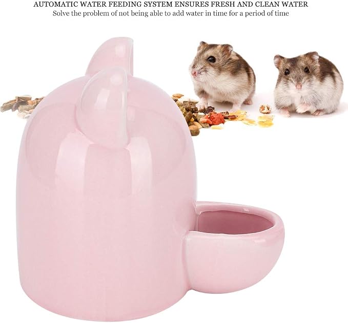 SUNGOOYUE Ceramic Feeder Hedgehog, Pink Ceramic Water Dispenser 250ml Mute Drinking Bowl, Wide Nozzle Small Animal Hydration Feeder for Hamsters Rabbits Guinea Pigs