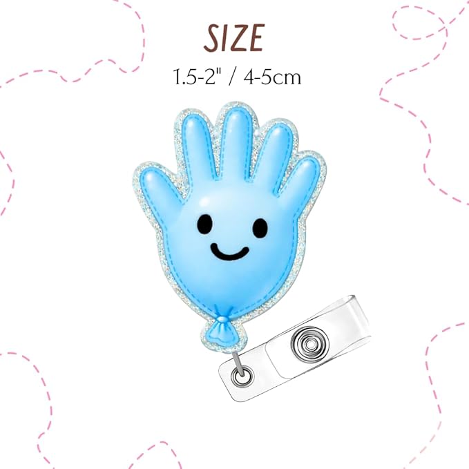 Balloon Glove Badge Reel Cute ID Holder Clip Alligator Swivel Retractable Lanyard Nurse Work Teachers Nursing RN CNA Healthcare Hospital Scrubs Fun Peds Pediatric Medical Coworkers Accessories Gifts