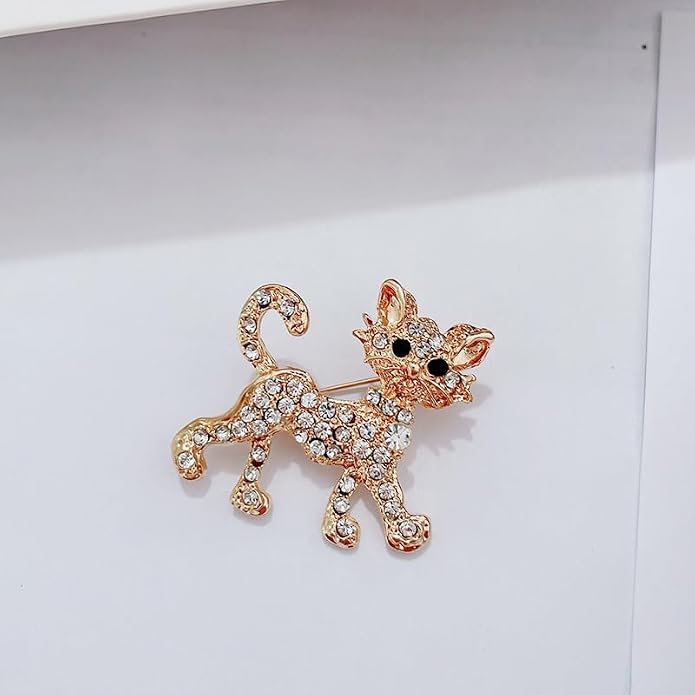 coadipress Rhinestone Cat Brooch Pin for Women Cute Crystal Animal Cat Lapel Pin Clothing Dainty Accessories Jewelry
