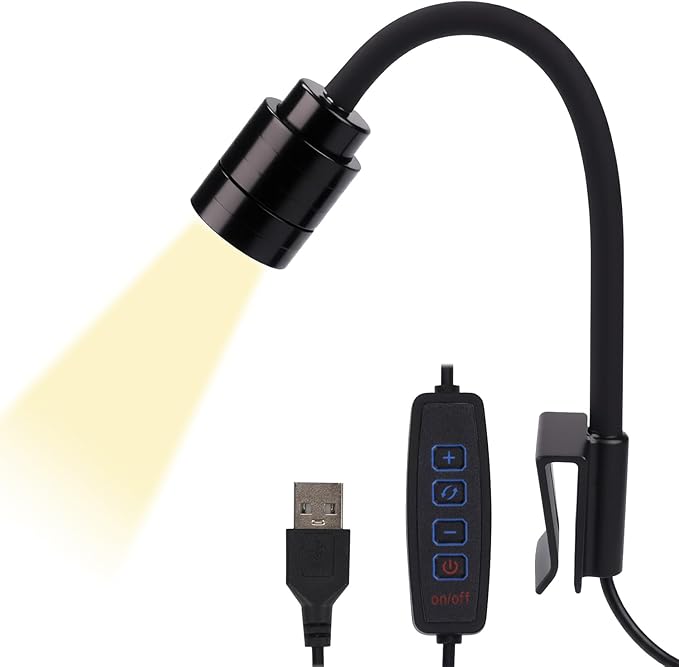 Zoom Mini Aquarium Spotlight with Timer – Gooseneck Clip-On Lamp, 15°–90° Zoom Beam, Tri-Color White/Warm White/Warm Light, Full Brightness Dimming (Black - NO Timer)