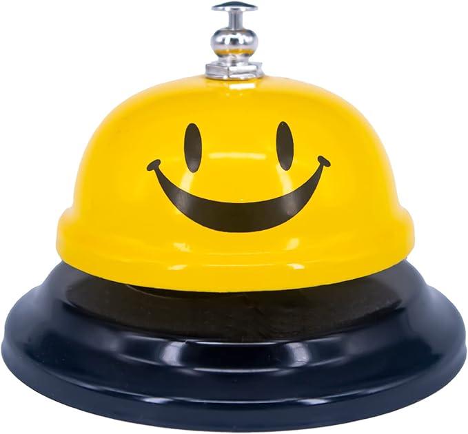 1 Pack Call Bell, Desk Service Bell, 3.35 Inch Diameter Metal Bell for Hotels, Schools, Pet Dog Training(Yellow, Smile)