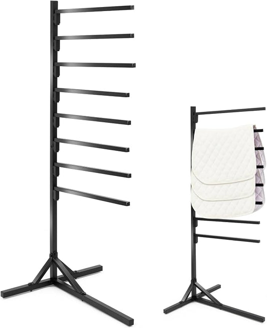 8-Tier Saddle Pad Rack with Stand, Long Rack Arms Horse Blanket Holder Horse Pad and Blanket Storage for Tack Room Organization Trailer Accessories