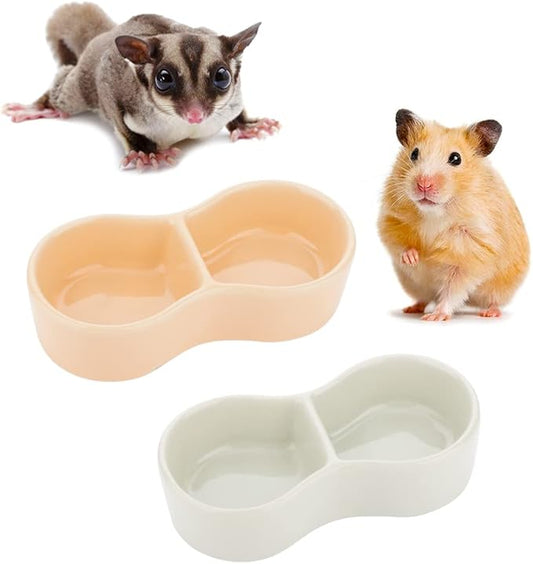 2 Pcs Hamster Ceramic Food Bowl, Double Grid Design Anti-Turning Food and Water Dish for Hamster Hedgehog Sugar Glider Gerbil Chipmunk Rodent (Colors May Vary)