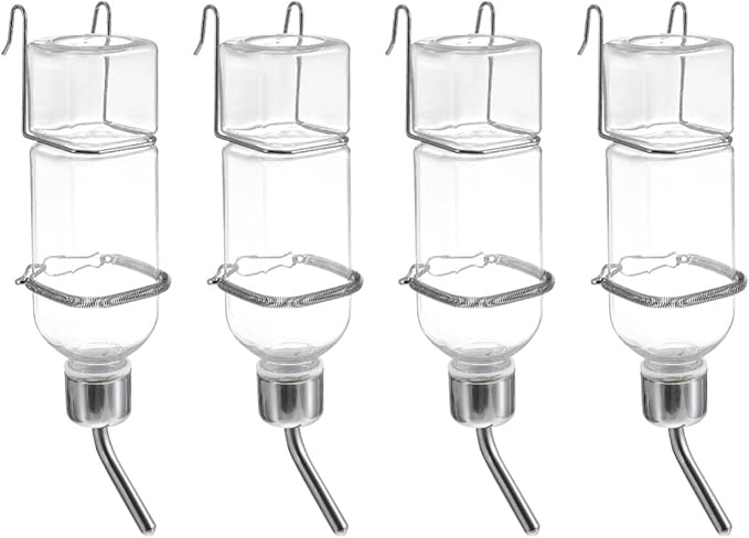 Mipcase Small Animal Water Bottles 4 Pack with Hooks and Springs Leak-Proof Hanging Water Dispenser Rabbit Feeder Pet Drinking Fountain 2.16X4.09X9.05 Inch
