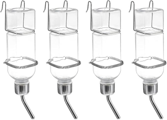 Mipcase Small Animal Water Bottles 4 Pack with Hooks and Springs Leak-Proof Hanging Water Dispenser Rabbit Feeder Pet Drinking Fountain 2.16X4.09X9.05 Inch
