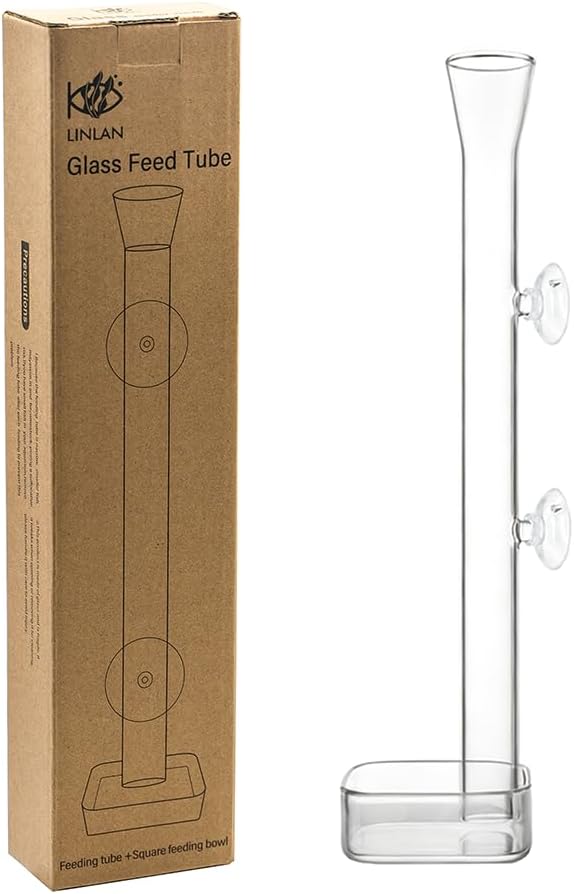 LINLAN 7.78 Inch Glass Shrimp Feeder, Aquarium Feeding Tube and Square Bowl with Two Suction Cups to Prevent Food from Spreading, for Crystal Shrimp and Cherry Shrimp