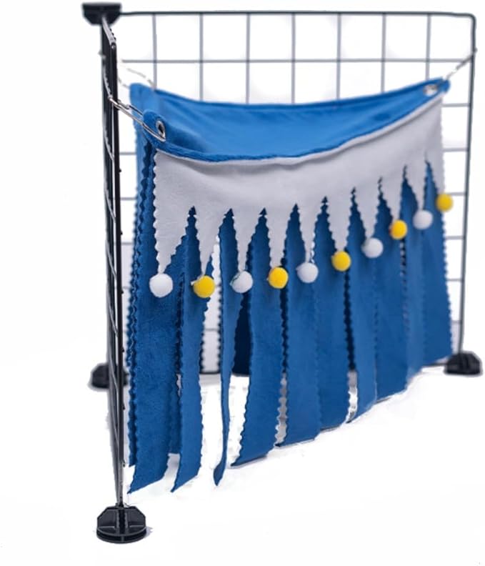 OMEM Guinea Pig Corner Hideout Fringed Triangle House with Hidden Hammock Tent for Hamster Rabbit Small Pet Habitat Décor (Blue)