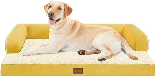 MEKIY XXL Orthopedic Waterproof Dog Bed with Bolster for Extra Large Dogs | Pillow Support for Neck Relief, Egg Crate Foam, Waterproof Liner, Anti-Slip Bottom, Removable Bolster Cover, 45 x 35 Inch
