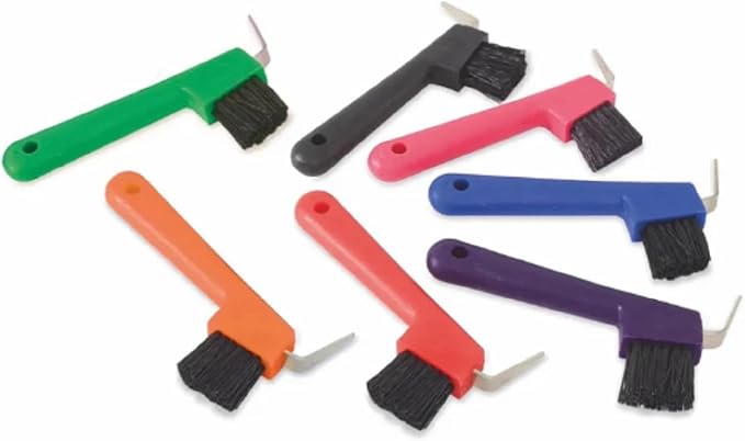 Shires EZI-Groom Hoof Brush and Pick #1094 - Ergonomic Horse Grooming Tool with Nylon Bristles and Metal Pick Purple