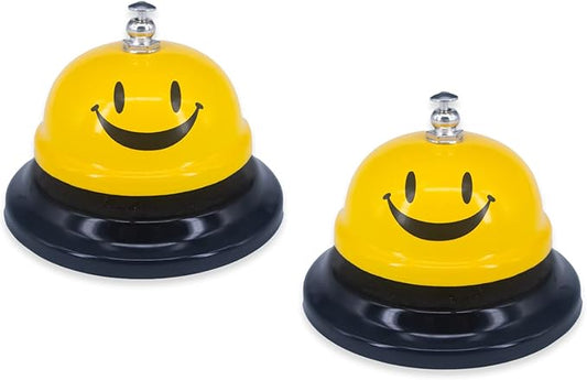 2 Pack Call Bell, 3.35" Diameter Metal Bell, Service Bell for Desk, Hotels, School, Restaurant, Smile Yellow