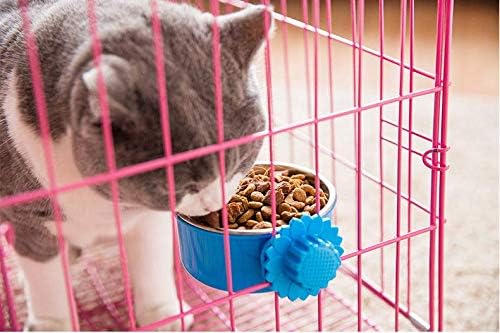 DEVILMAYCARE Pet Feeder Dog Bowl Stainless Steel Food Hanging Bowl Crates Cages Dog Parrot Bird Pet Drink Water Bowl Dish Accessory (L: 6''x2.2'', Pink)
