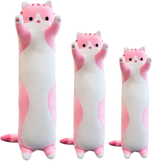 Giant Cat Pillow Plush Cartoon Kitty Sleeping Hugging Pillow, Cuddly Soft Long Kitten Body Pillow Doll Cat Cushion Toy for Kids Girlfriend (Pink, 130cm/51.18inch)
