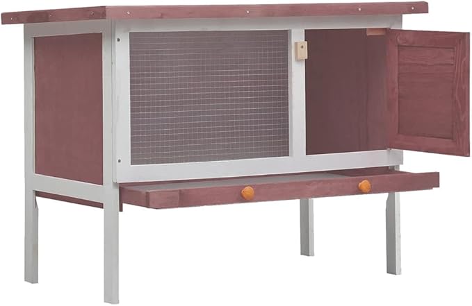 Rabbit Hutch, Outdoor Wooden Bunny Cage for Small Animals, Solid Pine Wood Pet Enclosure for Garden or Backyard, Sturdy Rectangular House, 35.4 x 35.4 x 25.6 Inches, Brown