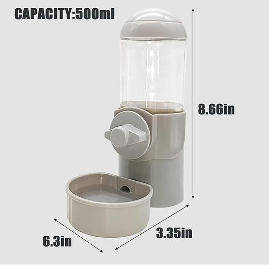 Tfwadmx Rabbit Watter Bottle 17oz Dispenser No Drip Small Animal Cage Water Feeder Bowl Hanging Guinea Pig Automatic Water for Bunny Chinchilla Hedgehog Ferret (Grey)