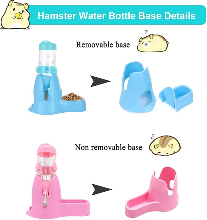 Litewoo 3 in 1 Hamster Water Bottle Small Animal Water Bottle with Food Container Base Hut Hanging Pet Automatic Feeding Drinking Dispenser for Dwarf Hamster Rats Mouse Gerbil Mice
