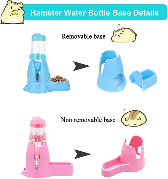 Litewoo 3 in 1 Hamster Water Bottle Small Animal Water Bottle with Food Container Base Hut Hanging Pet Automatic Feeding Drinking Dispenser for Dwarf Hamster Rats Mouse Gerbil Mice