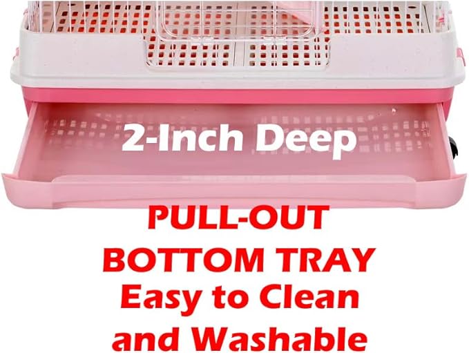 Pink X-Large Deluxe in/Outdoor Guinea Pig Chinchilla Ferret Squirrel Hedgehog Kitten Rabbit Bunny Hutch House Critter Home Habitat Paw Safe Bottom Mesh Floor Pull Out Easy Clean 2-Inch Deep Tray