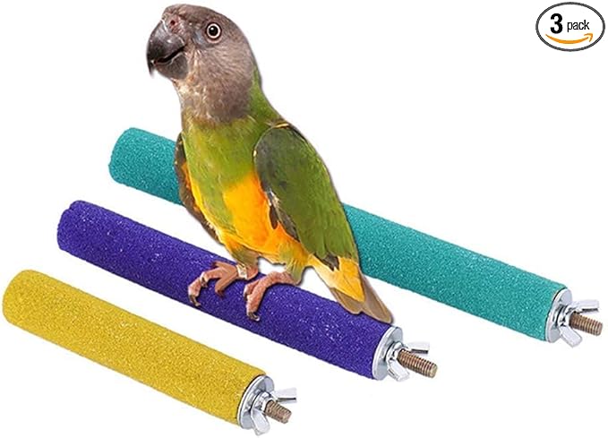 PINVNBY PIVBY Bird Perches for Cage Colorful Parrot Stand Toy Platform Paw Grinding Stick for Small Medium-Sized Bird Parakeet Cockatiel Conure Budgies Lovebird Canary Colors Vary Pack of 3