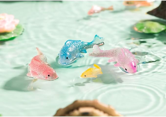 7 Pcs Colorful Koi Resin Figurines for Fish Tank - Miniature Ornaments for Terrarium Bottle, Fairy Garden Scene, Birthday Cakes, DIY Aquascape Kit, Aquarium Moss Layout Desktop Landscape Accessories