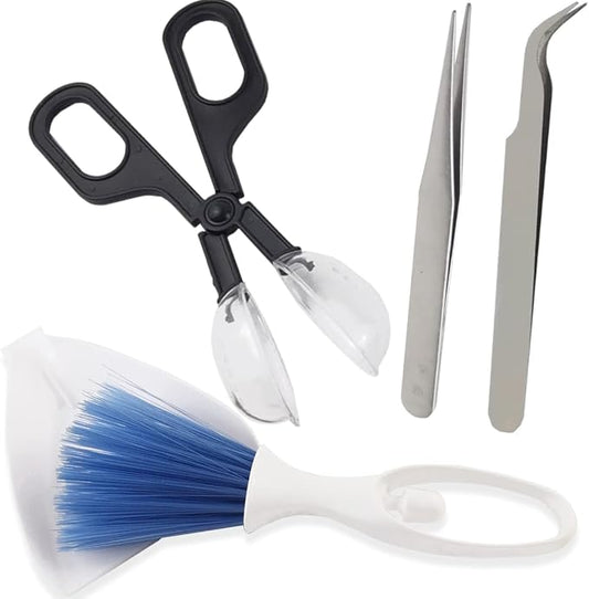 NSBELL Reptile Scooper Feeding Tool, Mini Dustpan and Brush, Straight and Curved Stainless Steel Tweezers for Reptile, Hedgehog, Hamsters, Guinea Pig, Rat, Lizard and Other Small Animals Supplies
