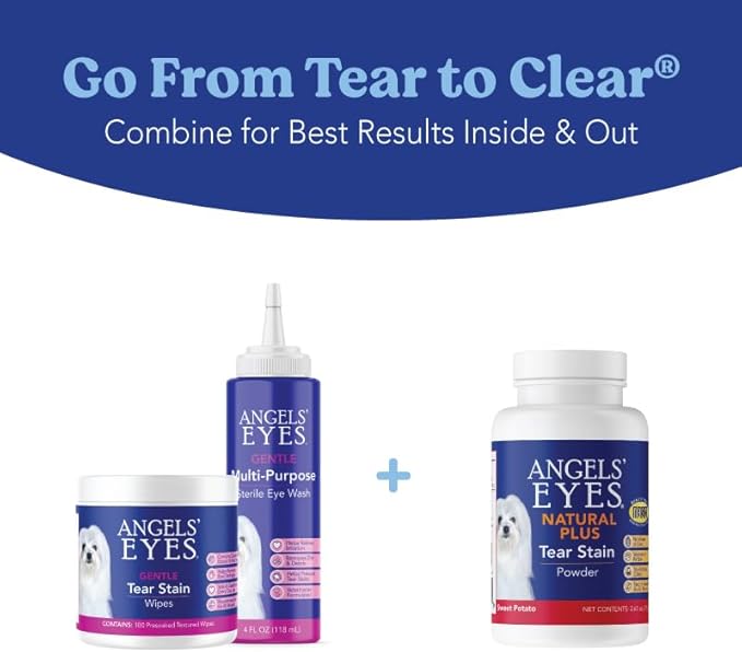Angels’ Eyes Natural Plus Tear Stain Supplement Sweet Potato Powder for Dogs, Prevent Stained Fur, Eyebright, Olive Leaf, Marshmallow Root, No Wheat or Corn, Limited Ingredients, Vegetarian, 75g