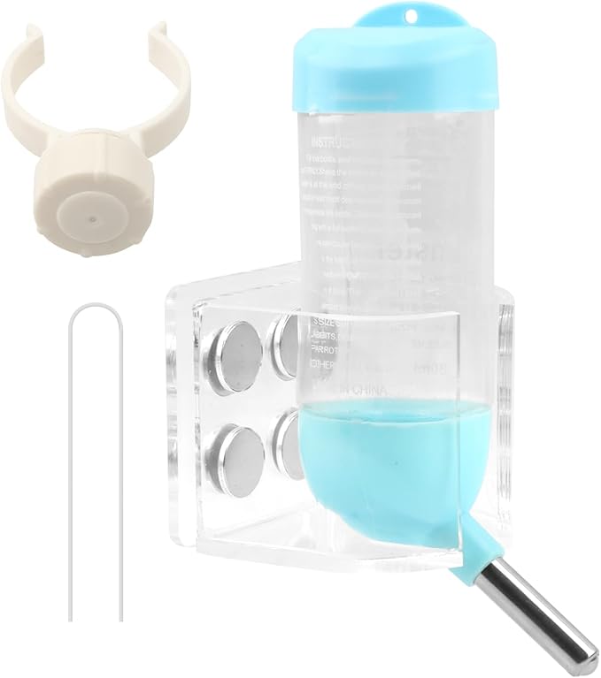 Magnetic Hamster Water Bottle Holder - Adjustable Height, Drop-Resistant Freestanding Stand, Fits Bottles up to 2" Dia for Hamsters Gerbils Mice Small Pets