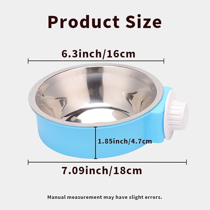 2Pcs Pets Lightweight Stainless Steel Bowl,Removable Stainless Steel Pet Hanging Food Water Feeder Bowl Cage Coop Cup for Puppy Medium Dog Cat Rabbit Ferret Bird Gunea Pigs (Blue, M)