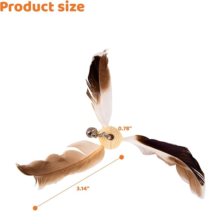 8pcs Spinning Feather Propeller Refills for Cat Wand Toy, Cat Toy Wand Attachment Replacement with Lobster Clasp, Spining Propeller Toys, Propeller Toy with Bell (Brown)