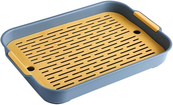 Small Animal Litter Box with Detachable Grid, Large Space Rabbit Toilet Tray for Guinea Pigs Hamster Chinchilla Ferret, Smooth Corner Plastic Potty Training Pan, Easy Clean Blue 36.5x24.5cm(A)