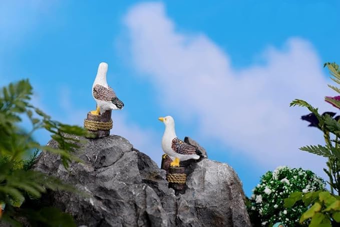 2Pcs Seagull Garden Figurines, Resin Bird Statues for Fairy Garden, Landscape Decor, Micro Landscape, Aquarium and Terrarium Decor