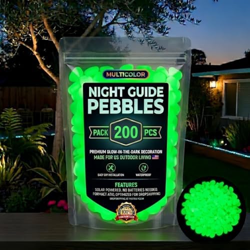 Glow in the Dark Rocks, Garden Stones Pebbles for Outdoor Stepping, Landscaping Decor, Fish Tank Aquarium Decorations (200, Green)