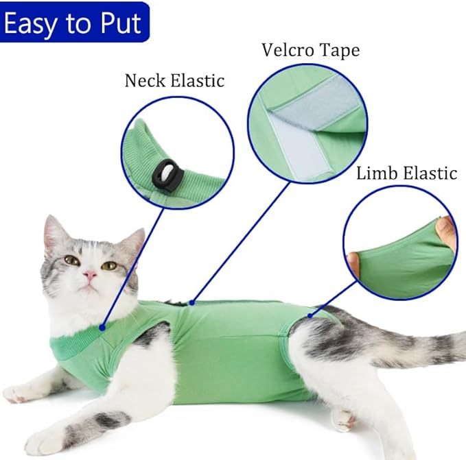 kzrfojy Cat Recovery Suit Cat Onesie for Cats After Surgery Female Male Spay Kitten Neuter Surgical Bodysuit Post Surgery Cone of Shame Alternative Anti Licking(Green, Medium)