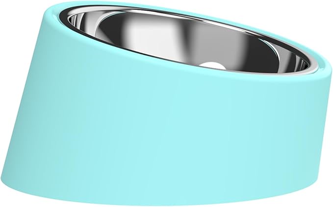 15° Slow Water Bowl for Medium Dogs (Medium, Blue), Anti-Gulping Pet Water Dish for 10-15kg Dogs, Non-Spill Raised Dog Bow