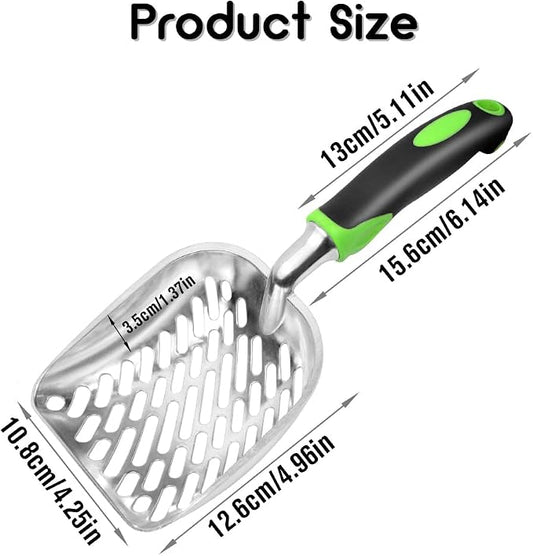 Cat Litter Scoop-Metal Cat Scooper-Long Handle Scoop,Cat Scooper-Poop Sifting-Mesh Shovel-Suitable for Cat Litter Box(Green)-Christmas
