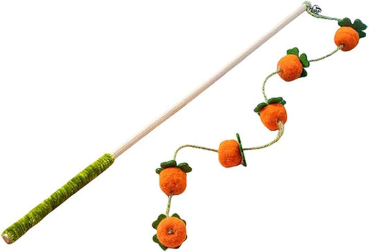 Cat Wand Toy with Bell – Bamboo Cat Teaser Stick for Playful Cats – Orange Persimmon
