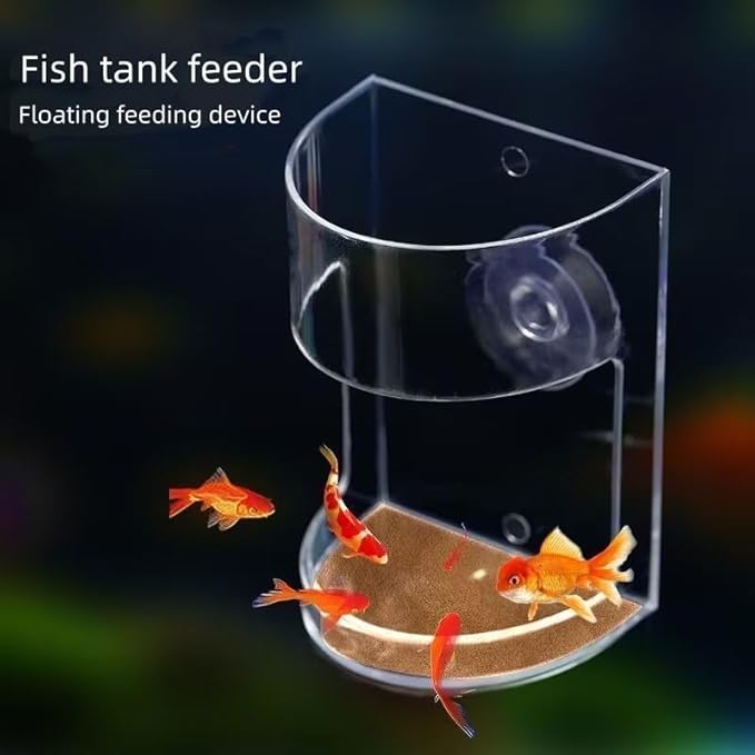 Acrylic Floating Fish Tank Feeder, Clear Arc-Shaped Aquarium Food Dispenser with Suction Cup, Prevents Water Turbidity and Food Settling