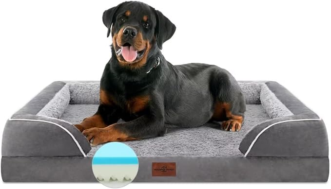 Comfort Expression Orthopedic Dog Bed for Extra Large Dogs with Bolster | Waterproof Dog Couch Bed with Washable Cover & Non-Slip Bottom, Supportive Egg Crate Foam XL Pet Bed, 45x35 Inch