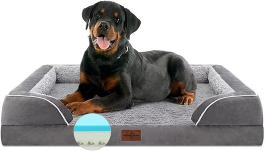 Comfort Expression Orthopedic Dog Bed for Extra Large Dogs with Bolster | Waterproof Dog Couch Bed with Washable Cover & Non-Slip Bottom, Supportive Egg Crate Foam XL Pet Bed, 45x35 Inch