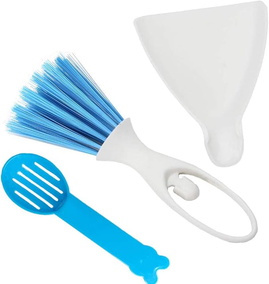SEIS 3 Pack Hamster Dustpan and Broom Set Mini Guinea Pig White Dancer Design Besom Chinchillas Sweeper Cavy Cage Clean Hedgehogs Scooper for Small Animal (Blue)