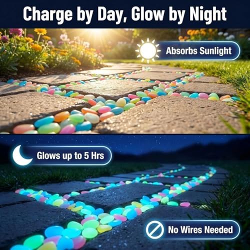 Glow in the Dark Rocks, Garden Stones Pebbles for Outdoor Stepping, Landscaping Decor, Fish Tank Aquarium Decorations (1000, Orange)