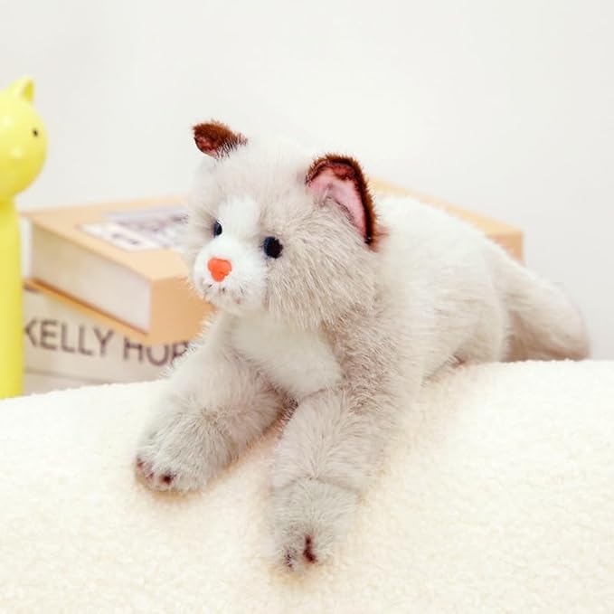 PEACH CAT Cat Stuffed Animal 9.8" Realistic Kitten Plushies Soft Plush Toys Gifts for Kids Grey and White