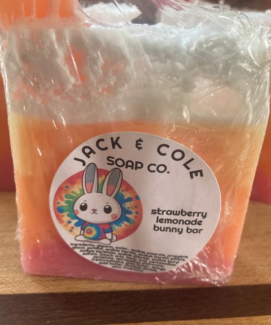 Strawberry lemonade bunny rabbit colorful glycerine soap bar: great for Easter basket, stocking stuffer, gift bag, spring time